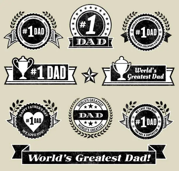 Vector illustration of World Greatest #1 Dad black & white icon badge set