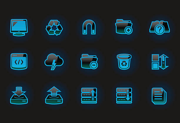 cyber bat – implementator ikony - basket shiny outline black background stock illustrations