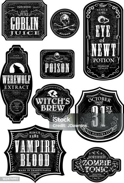 Set Of Funny Halloween Themed Labels Stock Illustration - Download Image Now - Label, Halloween, Retro Style