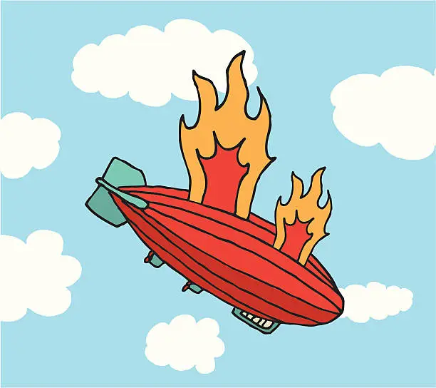 Vector illustration of Zeppelin on fire falling