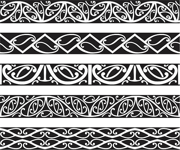 maorys borders - pattern koru maori indigenous culture stock illustrations