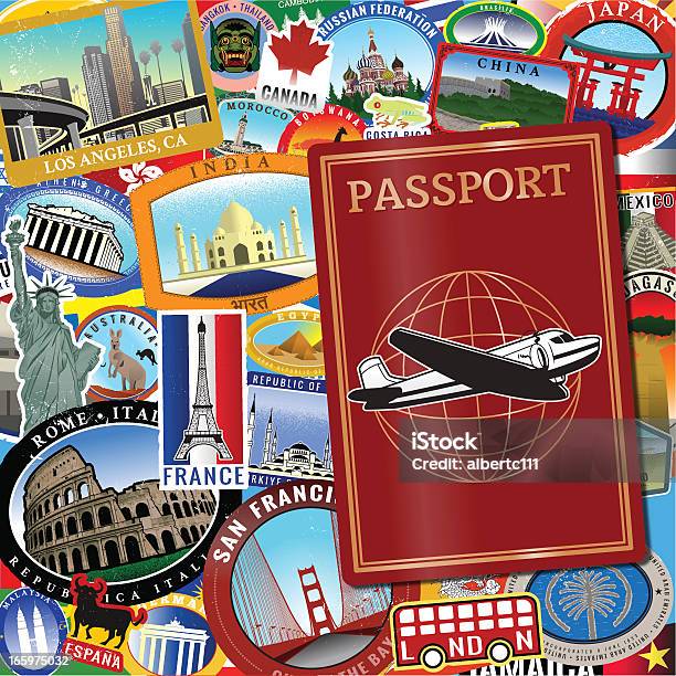 Ретро World Passport — стоковая векторная графика и другие изображения на тему Паспорт - Паспорт, Дубай, Векторная графика