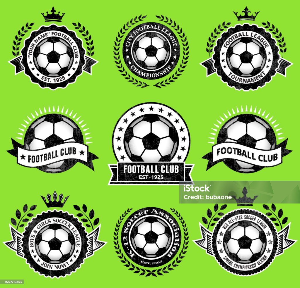 Soccer Ballblack & conjunto de iconos de vector blanco tarjetas - arte vectorial de Corona - Accesorio de cabeza libre de derechos