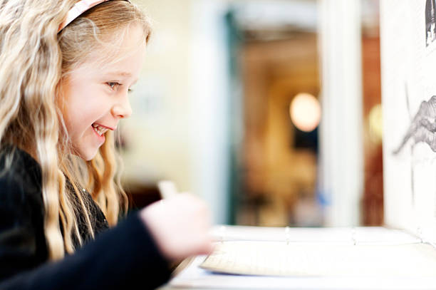 Smiling girl in a museum