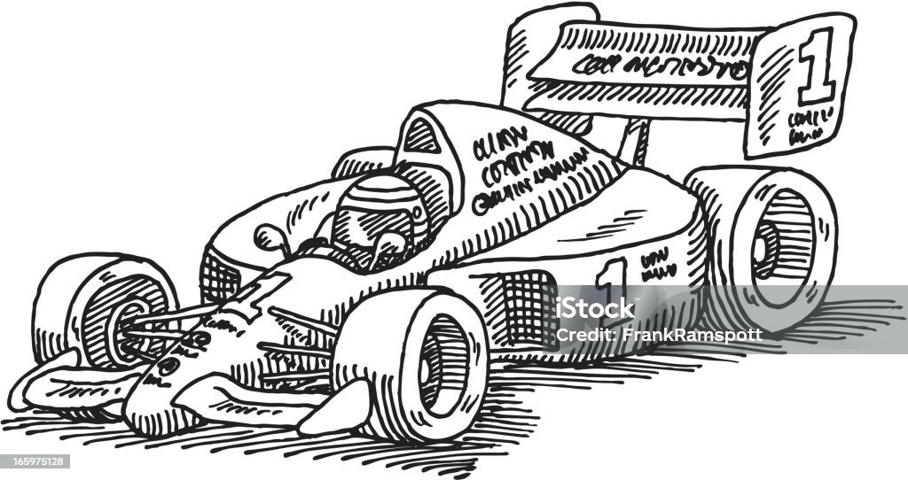 open-wheel single-seater racing car Racecar Drawing Hand-drawn vector drawing of a open-wheel single-seater racing car Racecar. Black-and-White sketch on a transparent background (.eps-file). Included files: EPS (v8) and Hi-Res JPG. Racecar stock vector