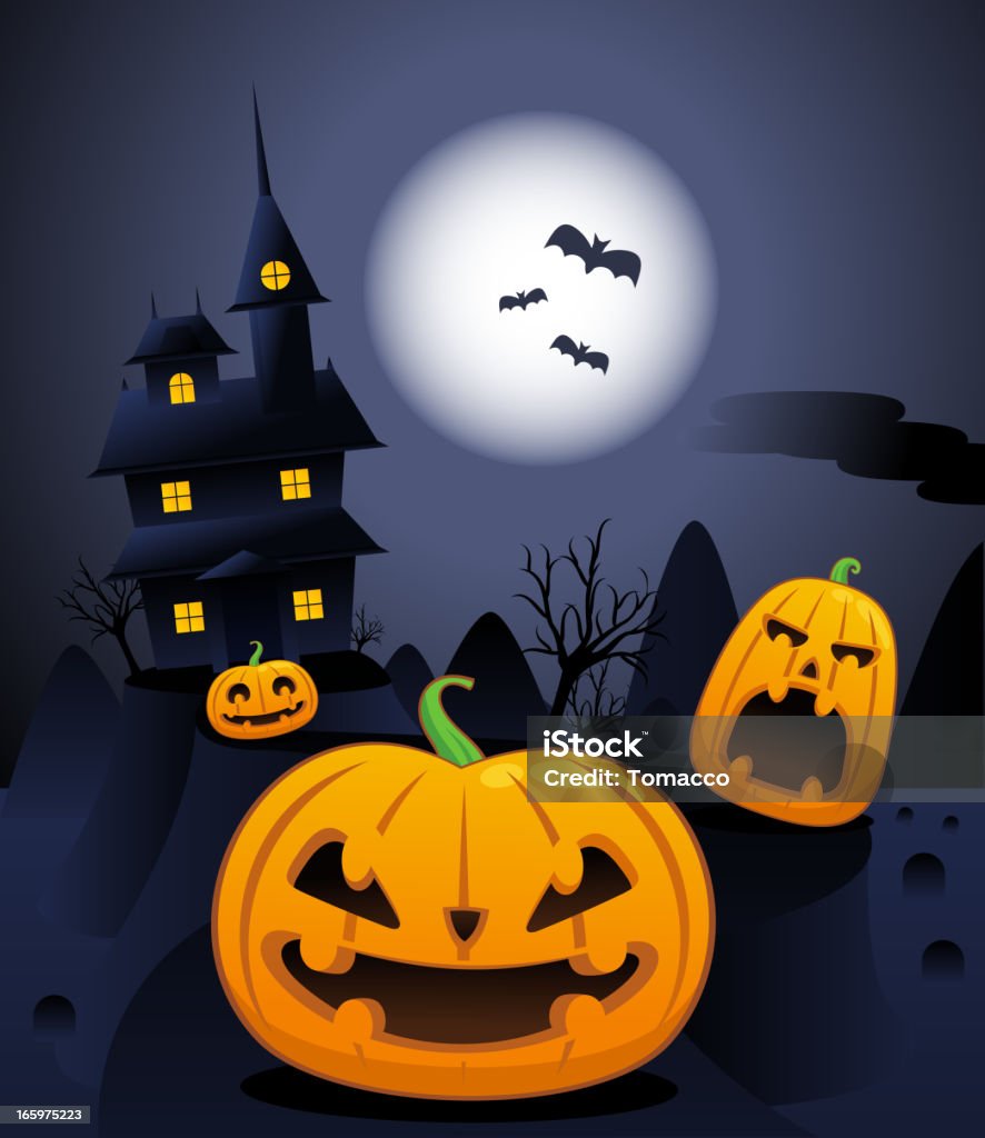 Halloween Dynia na cmentarz pełni księżyca nocy - Grafika wektorowa royalty-free (Bez ludzi)