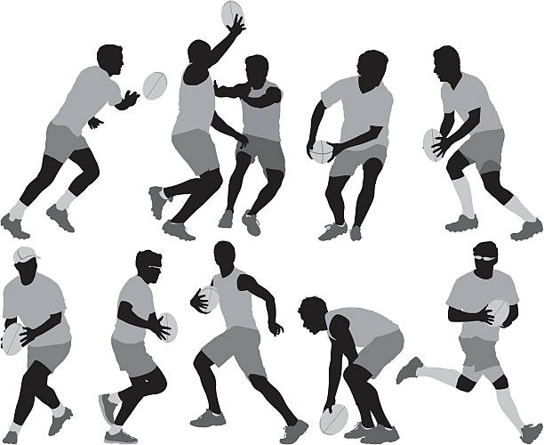 실루엣 스포츠 직원관리 게임하기 rugby player - studio shot white background action activity stock illustrations