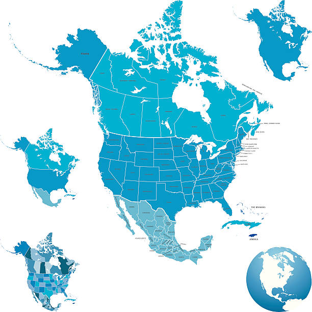 North America Highly detailed map of North America for your design and product. british columbia map cartography canada stock illustrations