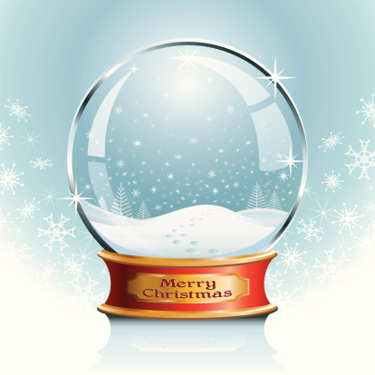 A winter landscape sits inside and outside this snow globe. Layered file. EPS 10 transparencies used. 