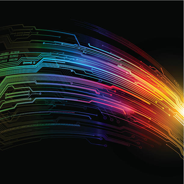 illustrazioni stock, clip art, cartoni animati e icone di tendenza di tecnologia stream arcobaleno - fiber optic cable computer network abstract