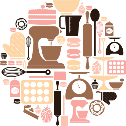 A set of baking related icons. See below for a repeatable pattern of this file.