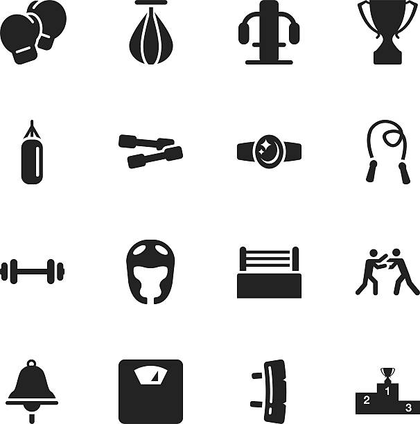 Boxing Silhouette Icons Boxing Silhouette Vector File Icons. head protector stock illustrations