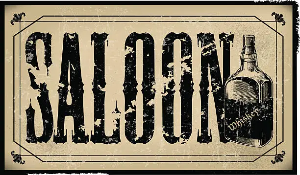 Vector illustration of Saloon Sign with Whiskey Bottle - Retro