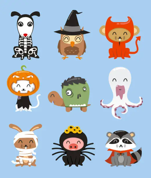 Vector illustration of Halloween Zoo Animal Costumes