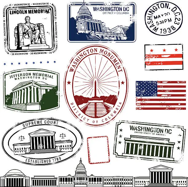 Vector illustration of District of Columbia stamps on white background