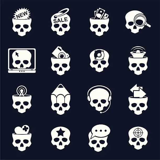 Vector illustration of Internet and web icons skull set