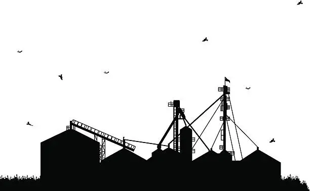 Vector illustration of Agricultural Grain Silo and Corn Fields