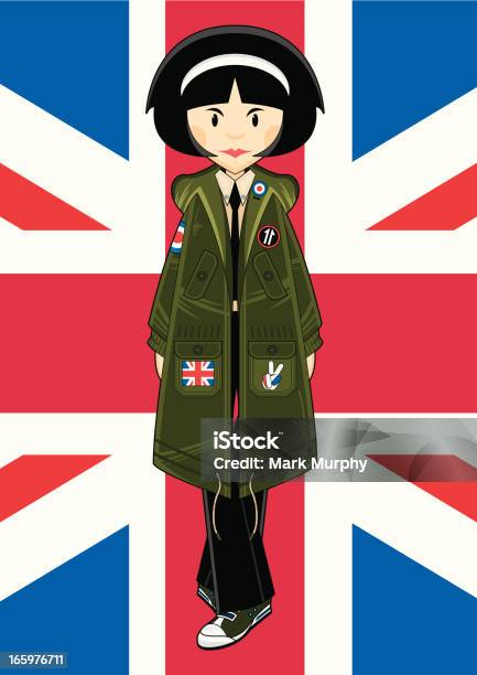 Mod Girl In Park With Union Jack Stock Illustration - Download Image Now - Hooded Shirt, 1960-1969, Adult