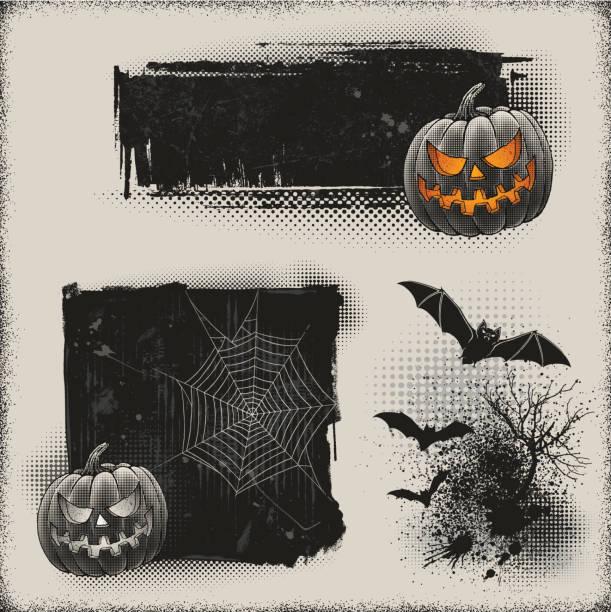 할로윈 배너 - frame grunge halloween backgrounds stock illustrations