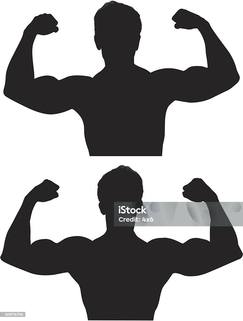Várias imagens de um homem Musculoso flexionando os músculos - Vetor de Da cintura para cima royalty-free