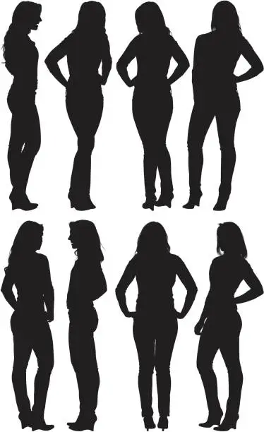 Vector illustration of Multiple images of a woman posing