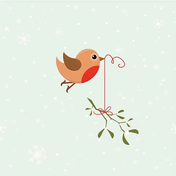 Vector illustration of Bird with mistletoe