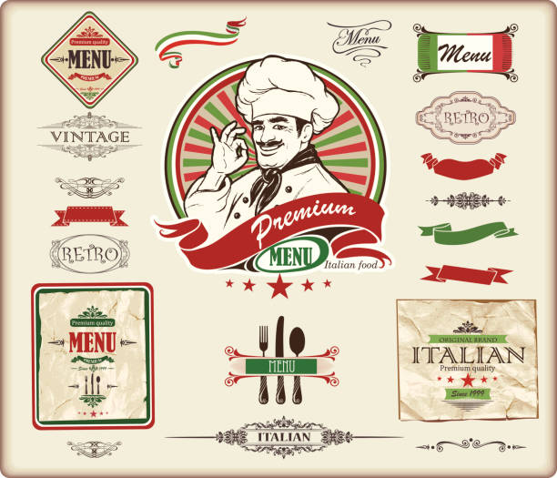 이탈리어어 메뉴판 디자인식 - italian culture stock illustrations