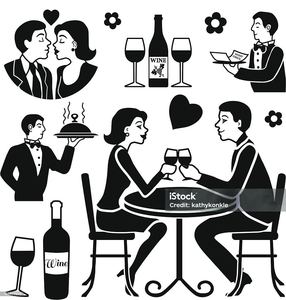 dinner date Vector design elements with a romantic dinner date theme. Adult stock vector