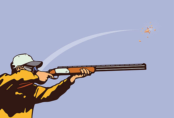 illustrazioni stock, clip art, cartoni animati e icone di tendenza di argilla al piattello - rifle shooting target shooting hunting