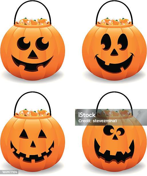 Halloween Kürbis Jack Olantern Candy Eimer Vektorillustration Kollektion Stock Vektor Art und mehr Bilder von Eimer
