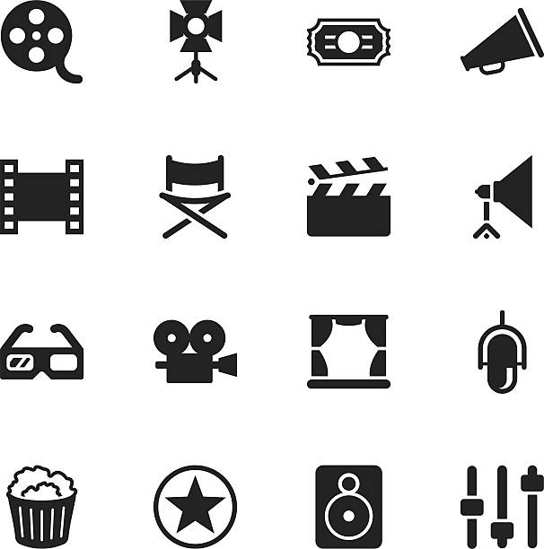 ilustraciones, imágenes clip art, dibujos animados e iconos de stock de silueta de iconos de la industria cinematográfica - video symbol movie computer icon