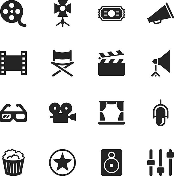 Film Industry Silhouette Icons Film Industry Silhouette Vector File Icons. popcorn and movie stock illustrations