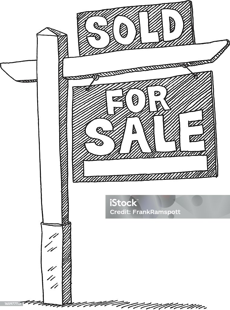 Cartel de venta inmobiliaria vende dibujo - arte vectorial de Cartel de venta libre de derechos