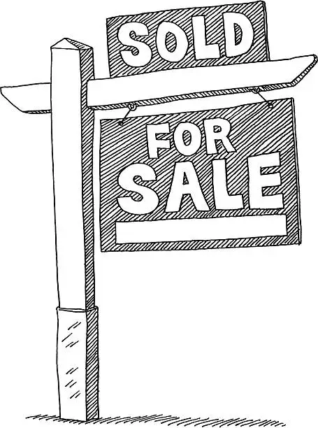 Vector illustration of For Sale Sign Real Estate Sold Drawing