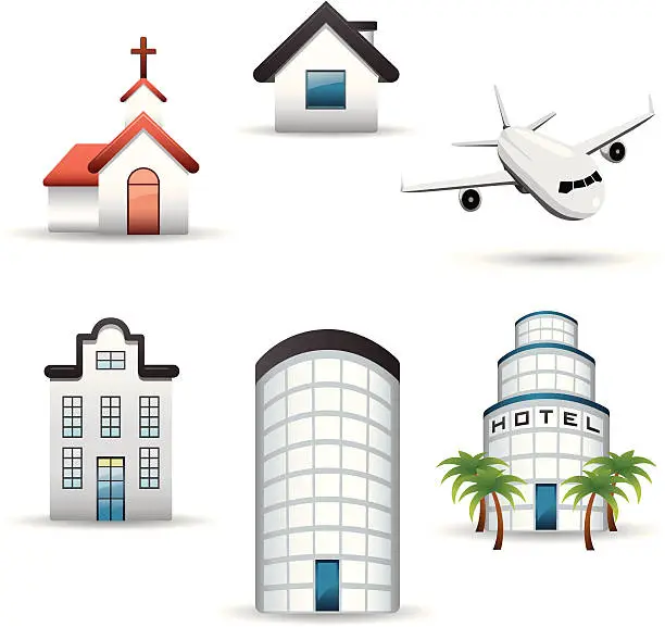 Vector illustration of touristic buildings icon set