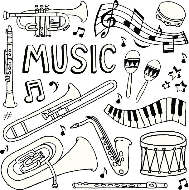ilustraciones, imágenes clip art, dibujos animados e iconos de stock de música y garabatos - piano key piano musical instrument music