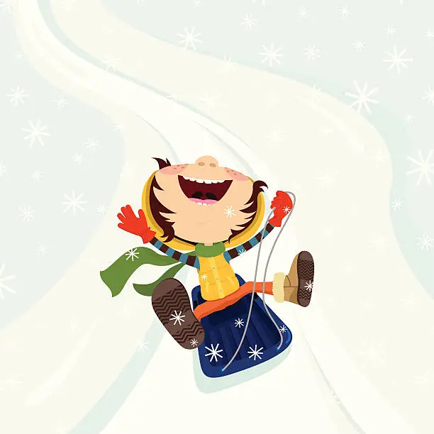 Vector illustration of happy kids on the sled winter snow illustration vector