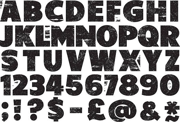 Rubber Stamp Alphabet Upper case rubber stamp alphabet set with numbers, punctuation and other characters. capital letter stock illustrations