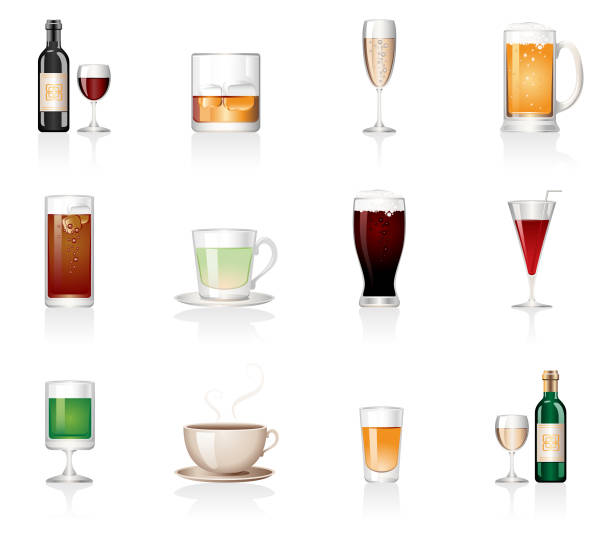 ilustraciones, imágenes clip art, dibujos animados e iconos de stock de iconos de bebida - wineglass symbol coffee cup cocktail