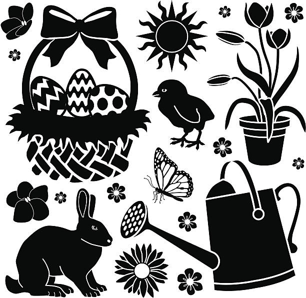 Easter garden Vector design elements with an Easter garden theme. pics of a cross easter lilies stock illustrations