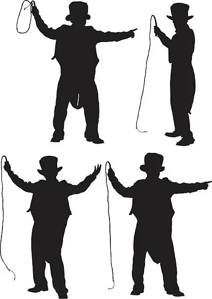 Vector illustration of Multiple images of a ring master performing with whip