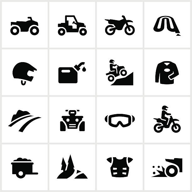 Black All Terrain Vehicle Icons ATV, UTV and motorcycle related icons. All white strokes/shapes are cut from the icons and merged allowing the background to show through. Chest Protector stock illustrations