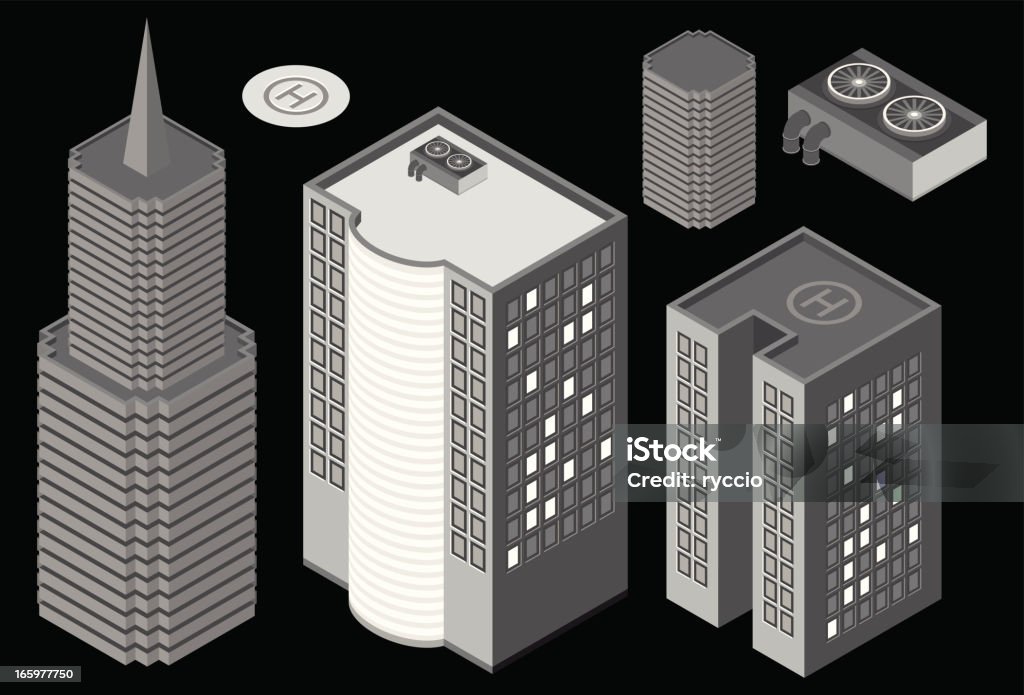 Grau isometric Wolkenkratzer - Lizenzfrei Dreidimensional Vektorgrafik