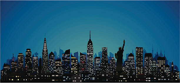 illustrations, cliparts, dessins animés et icônes de détaillée de new york (124 des bâtiments mobile) - new york city panoramic statue of liberty skyline