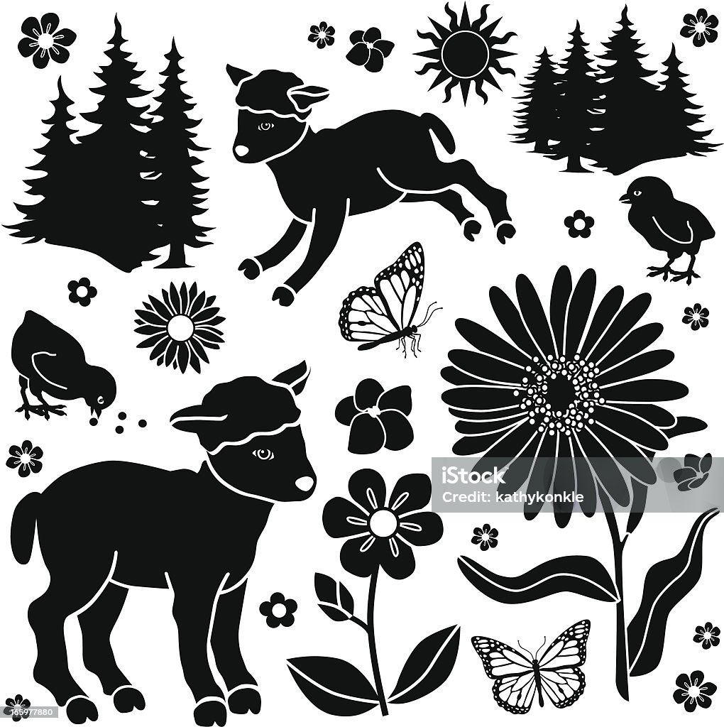 Spring lambs and chicks Vector design elements with a Spring theme featuring lambs and chicks. Animal stock vector