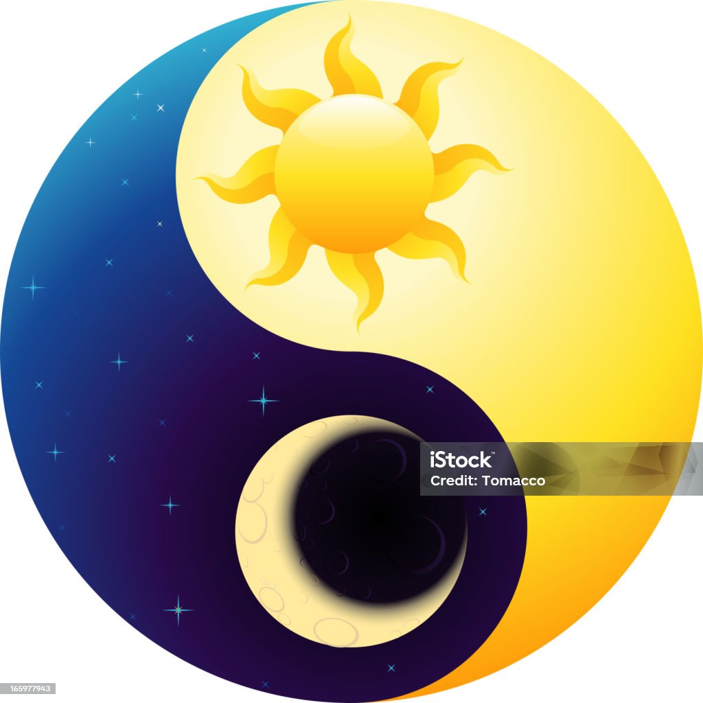 Ying Yang Sun and Moon Ying Yang vector cartoon linked to day and night ideas.  Day stock vector