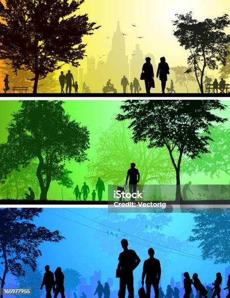 Silhouette Città E Parco - Immagini vettoriali stock e altre immagini di Città - Città, Sagoma - Controluce, Persone