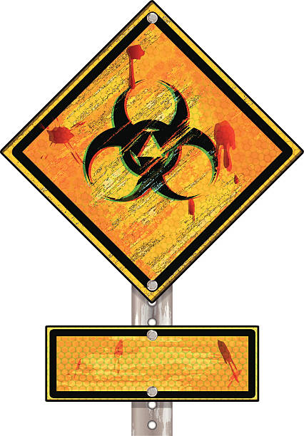 ilustrações, clipart, desenhos animados e ícones de placa de resíduos biológicos em metal grunge/correio - toxic waste biochemical warfare biohazard symbol dirty