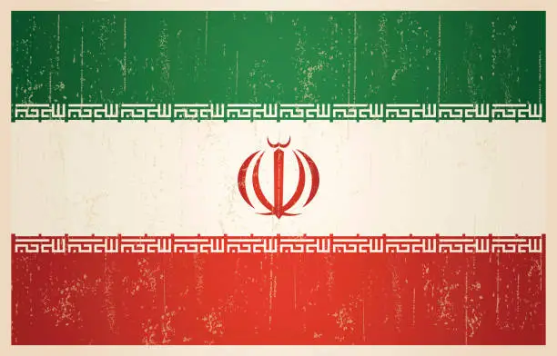 Vector illustration of Iranian flag in grunge and vintage style.