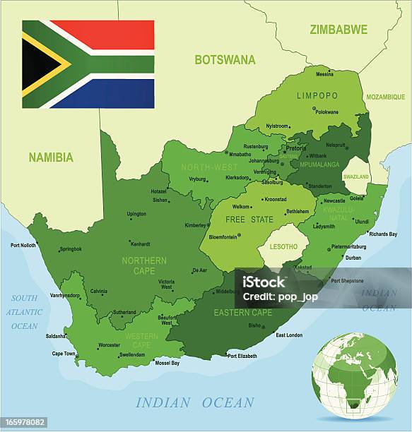 Grüne Karte Von Südafrikastaaten Städte Und Flagge Stock Vektor Art und mehr Bilder von Karte - Navigationsinstrument